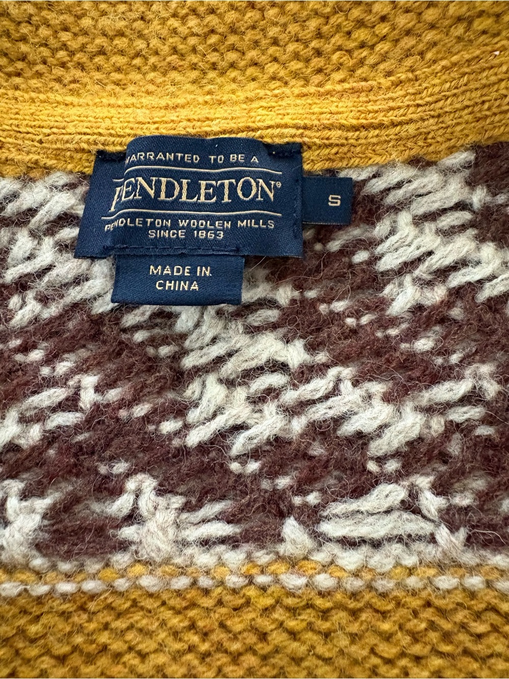 Pendleton Mustard Yellow, Cream & Brown Geometric Zip Cardigan - Picture 11 of 12